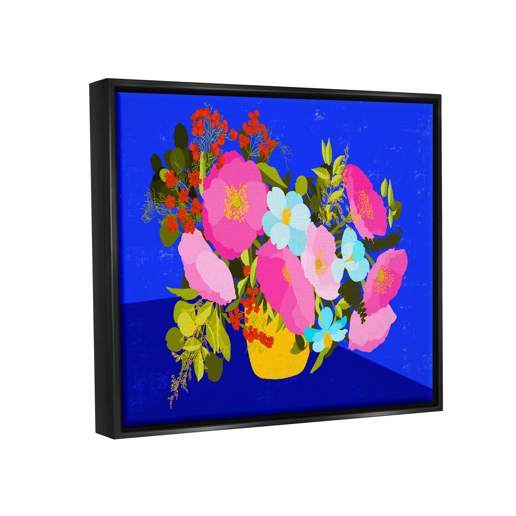 Stupell Industries Vivid Pink & Blue Bouquet Botanical & Floral Painting Black Floater Framed Canvas Art Print Wall Art, 31 x 25