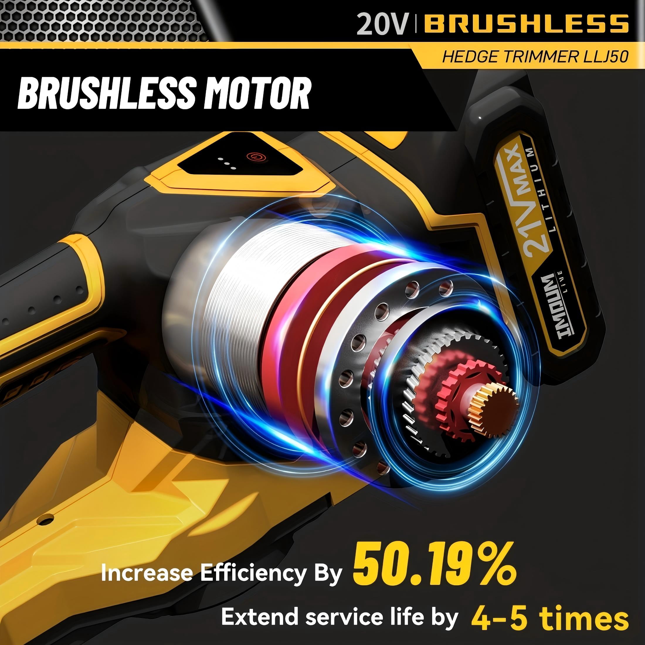 ELECMAPS 20-inch Cordless Hedge Trimmer, Electric Brush Shrub Edge Trimmer, with Brushless Motor, Compatible with DEWALT 20V MAX Battery, Lightweight Stainless Steel Design
