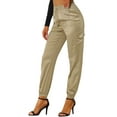 thumbnail image 4 of Unique Bargains Women's High Rise Silky Satin Cargo Pants, Khaki, Size S, 4 of 6