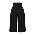 thumbnail image 4 of Mohiass Womens Capris for Summer Cotton Linen High Waisted Capris for Women Plus Size Clearance Wide Leg Smocked Capri Pants for Women with Pockets Black L, 4 of 6