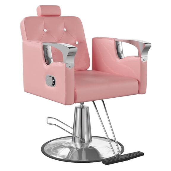 KIGOTY Barber Chair, Reclining Salon Chair for Barbershop, All Purpose Styling Chair with Adjustable Pump, Spa Equipment, 440LBS, 360° Swivel,Pink Silver