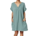thumbnail image 1 of Robe Mini Babydoll en Gaze de Coton à Manches Courtes Col en V Décontractée pour Femmes, 1 of 7