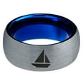 thumbnail image 2 of Tungsten Sail Cruiser Speed Boat 2d Art Band Ring 8mm Men Women Comfort Fit Blue Dome Brushed Gray Polished, 2 of 4