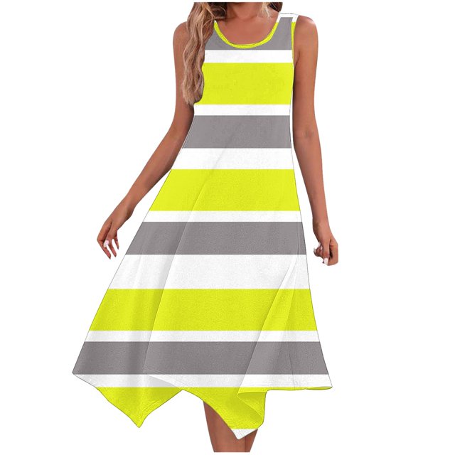 Ladies Summer Tops Impreso sin Mangas Cuello Redondo Vestido Casual para el Uso Diario Y Casual
