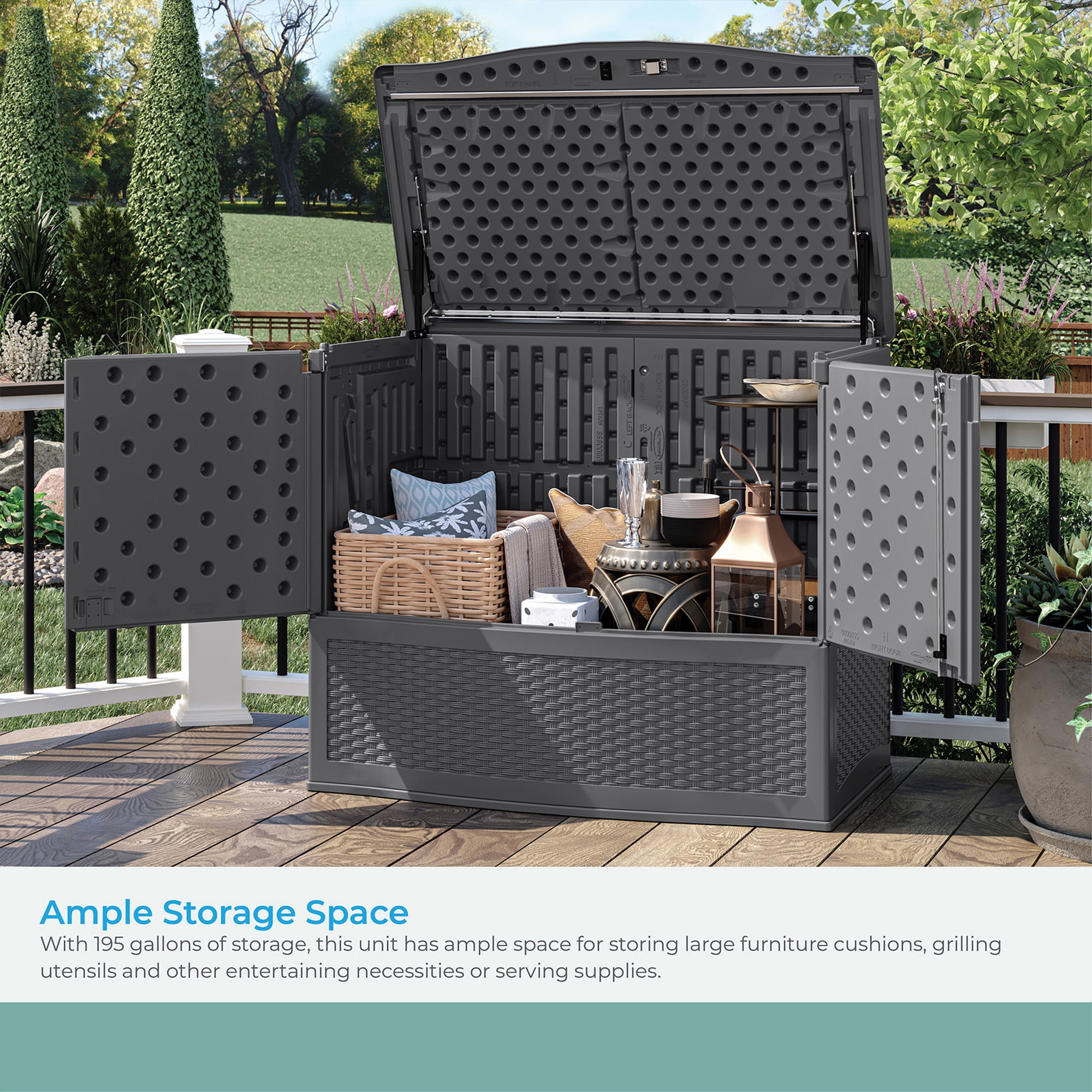 Suncast Backyard Oasis 195 Gal Vertical Deck Box for Outdoor