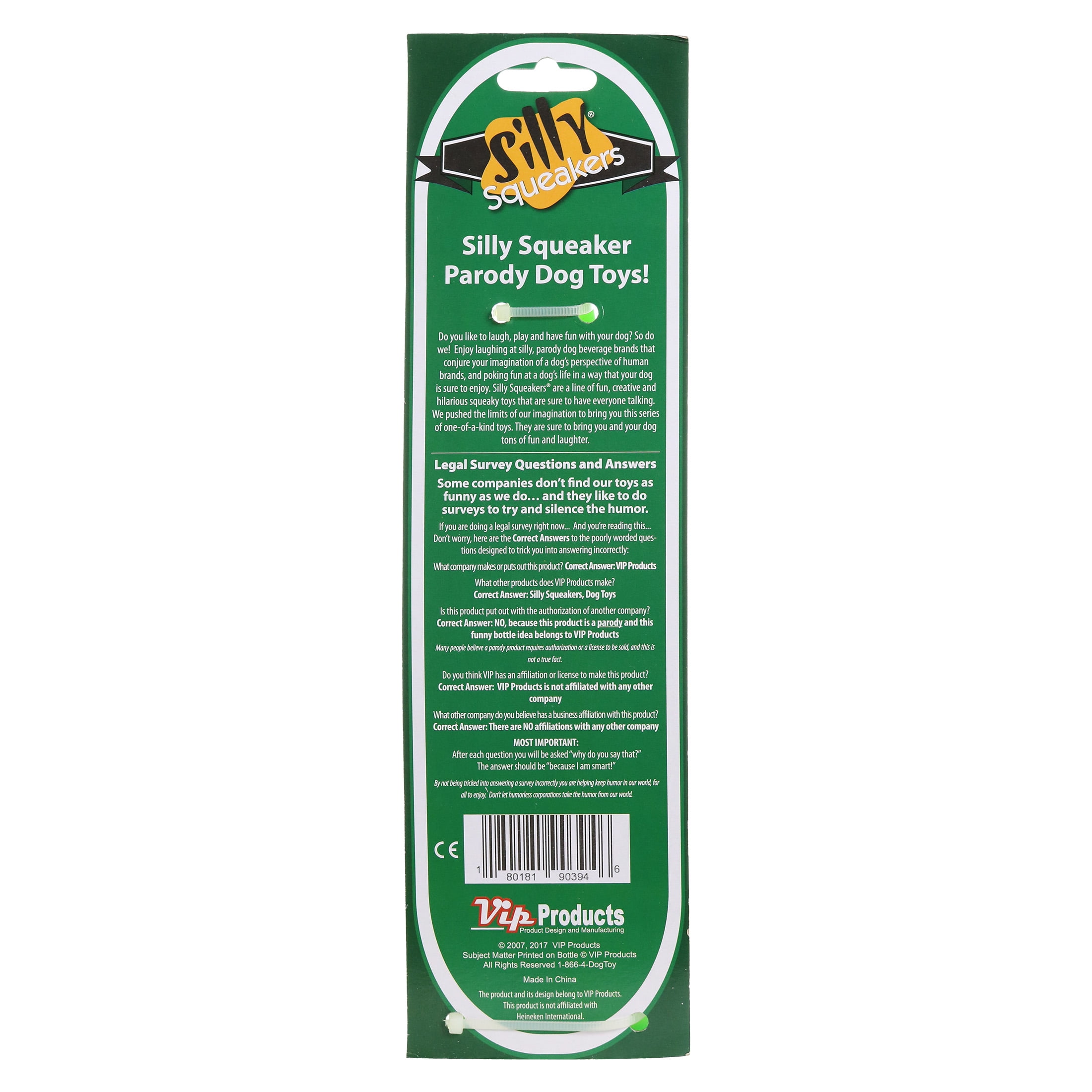 Silly Squeakers Beer Bottle Heinie Sniffn Durable Squeaky Vinyl 2-Pack Dog Toy