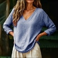 thumbnail image 6 of LEKWK Gingham Tops for Women Long Sleeve V Neck Plaid Tunic Top Casual Loose Fit Lightweight Shirt Fall Fashion Boho Dressy Vacation Outfits, 6 of 8