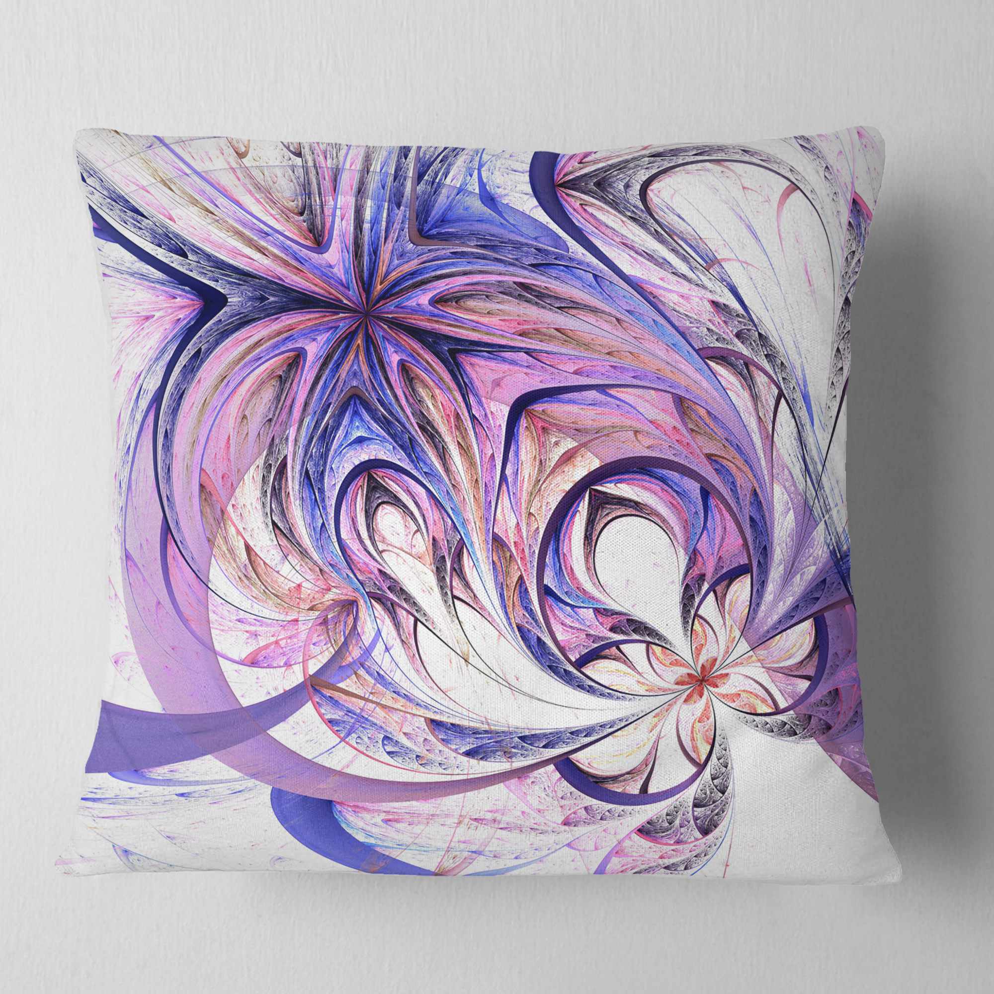 Designart Blue and Pink Flower Pattern - Floral Throw Pillow - 18x18