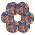 thumbnail image 7 of Yayeee 6 PCS Drink Coasters with Holder Set Woven Absorbent Round Tabletop Hot Pad, Colorful Art Leaves Pattern, 7 of 7