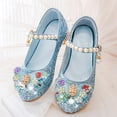 thumbnail image 6 of Quealent Girls Dress Shoes Mary Jane Princess Shoes Girls' Flats Glitter Low Heels Flower Wedding Party Footwear for Toddler Little/Big Kid Blue for Size 11.5, 6 of 7