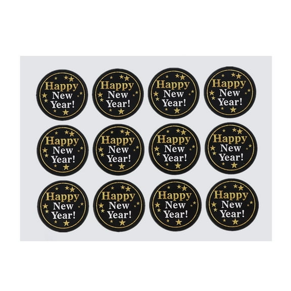 Tineasur Black Round Sealing Stickers Happy New Year Design for Candy Bags and Notebook Decoration
