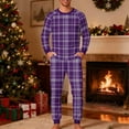 thumbnail image 2 of Afuyipoi Christmas Pajamas for Men, Two-Piece Set Homewear Plaid Print Cozy Nightwear Purple XXL, 2 of 5