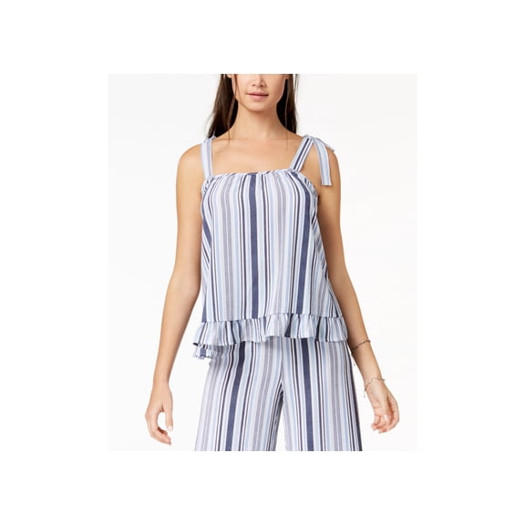 Ultra Flirt By Ikeddi Juniors Ruffled Tank Top Bluewhite Stripe S