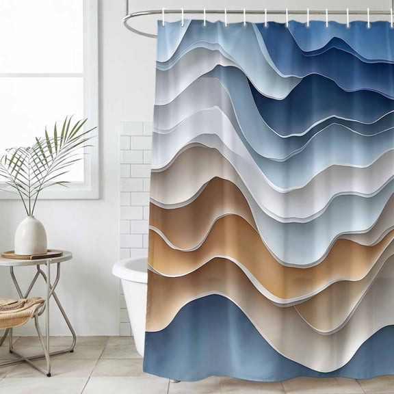 Blue Brown Waterproof Fabric Shower Curtain,Aesthetics Moire Ombre Abstract Geometric Waterproof Fabric Shower Curtain for Bathroom Curtains Bathtubs Hotel Shower Curtains with 12 Hooks Small 36x78in