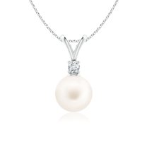 ANGARA Freshwater Cultured Pearl V-Bale Pendant in 14K White Gold for Women | June Birthstone, Birthday, Anniversary, Jewelry Gift for Women | Pearl Necklace