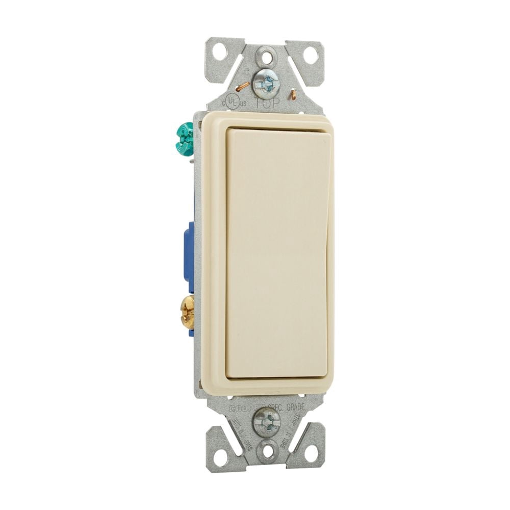 (case of 10) Eaton Wiring 15 Amp 3-Way Rocker Switch, Auto Ground, Almond Eaton Wiring 7503-9A