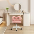 thumbnail image 3 of Lambswool Swivel Chair, 17.7in Cushion with Bow Backrest, 5 PU Wheels and Height Adjustment from 14.5-18.5in, Perfect for Vanity and Desk, 3 of 16