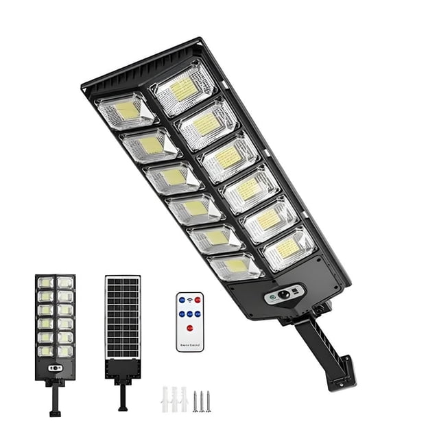 1500W Lampara Solar Exterior, 504LEDs Lámparas Solar Potente con Control Remoto y Sensor de Movimiento, 3 Modos Luz de Calle para Jardín,Patio,Camin