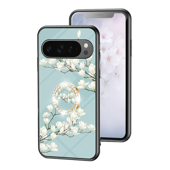 Allytech Google Pixel 10 Case with Glitter Ring Holder, Flower Pattern Fashion Desing Protective Shockproof Anti-Scratch Slim Lightweight Case Cover for Google Pixel 10 - Mint