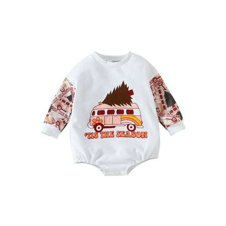 

Glonme Buttons Romper Infant Xmas Christmas Jumpsuit Pullover Crew Neck Playsuit Santa Tree 80cm