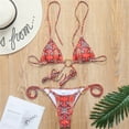 thumbnail image 3 of Two-Piece Swimsuit Solid Color Sling Knot Ring Bikini Beachwear Swimwear Swimwears Tankinis Set Red Nylon L, 3 of 5