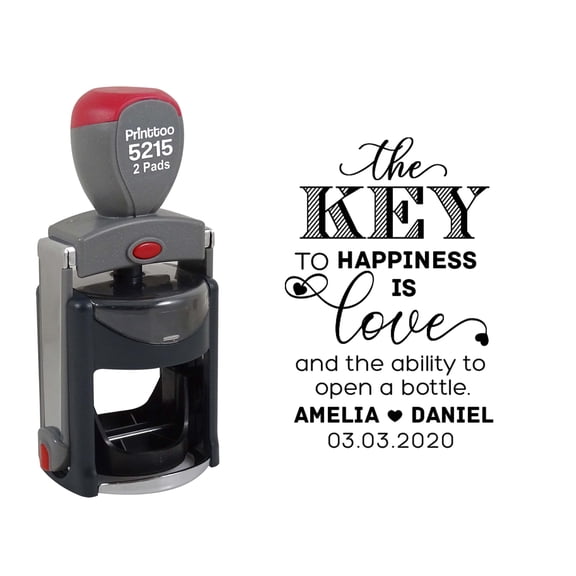 Printtoo Personalized&nbsp;Round Black Self Inking Opner Favor Stamp Custom The Key To Happiness Is Love Heavy Duty Rubber Stamper-45 mm