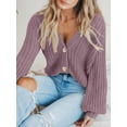 thumbnail image 5 of Women's Chunky Knit Open Front Sweater Long Sleeve Button Loose Short Cardigan Outerwear Coats, 5 of 16