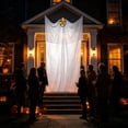 thumbnail image 4 of 10ft Tall Halloween Black Gauze Hanging Ghost Prop, Sound Activated Light Up Skull Ghost, Spooky Large Decor for Outdoor Indoor House Horror Party, 4 of 9