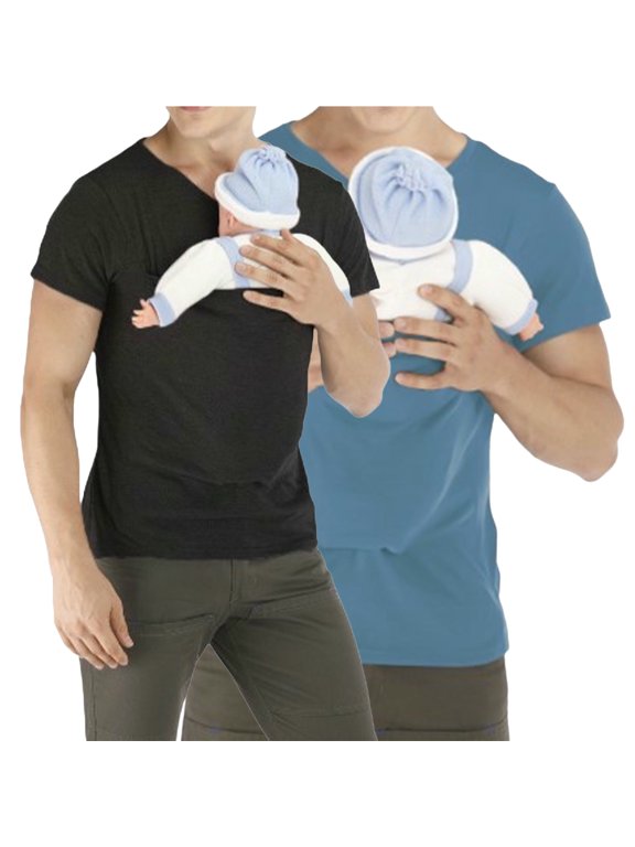 [2-PACK] SCHUHLAND Kangaroo Dad Shirt - Multi-functional Baby Carrier T-Shirt, Hands-Free Bonding Pouch Top for New Dads, Breathable Casual Men's Tee