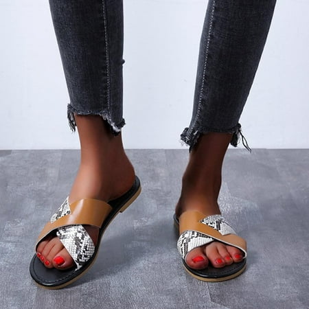 

Aueoeo House Slippers Slippers With Arch Support For Women Summer Ladies Slippers Cross Band Flat Bottom Sandals Casual Women Shoes Leopard Print Slippers Clearance