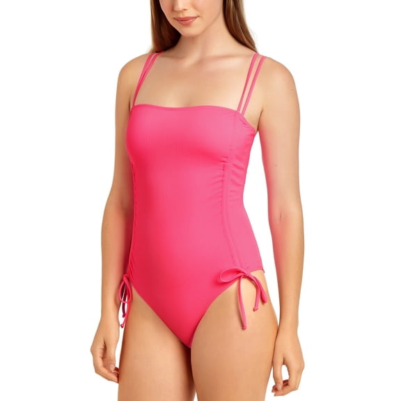California Waves PINK SHOCK Ribbed One-Piece Swimsuit, US Small
