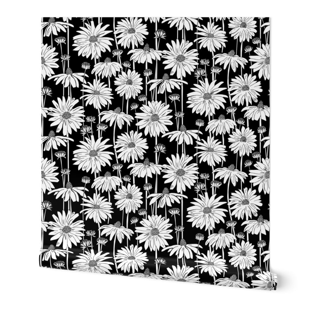Wallpaper Roll Daisy Black And White Floral Garden Nature Daisies Wallpaper Roll Daisy Black And White Floral Garden Nature Daisies