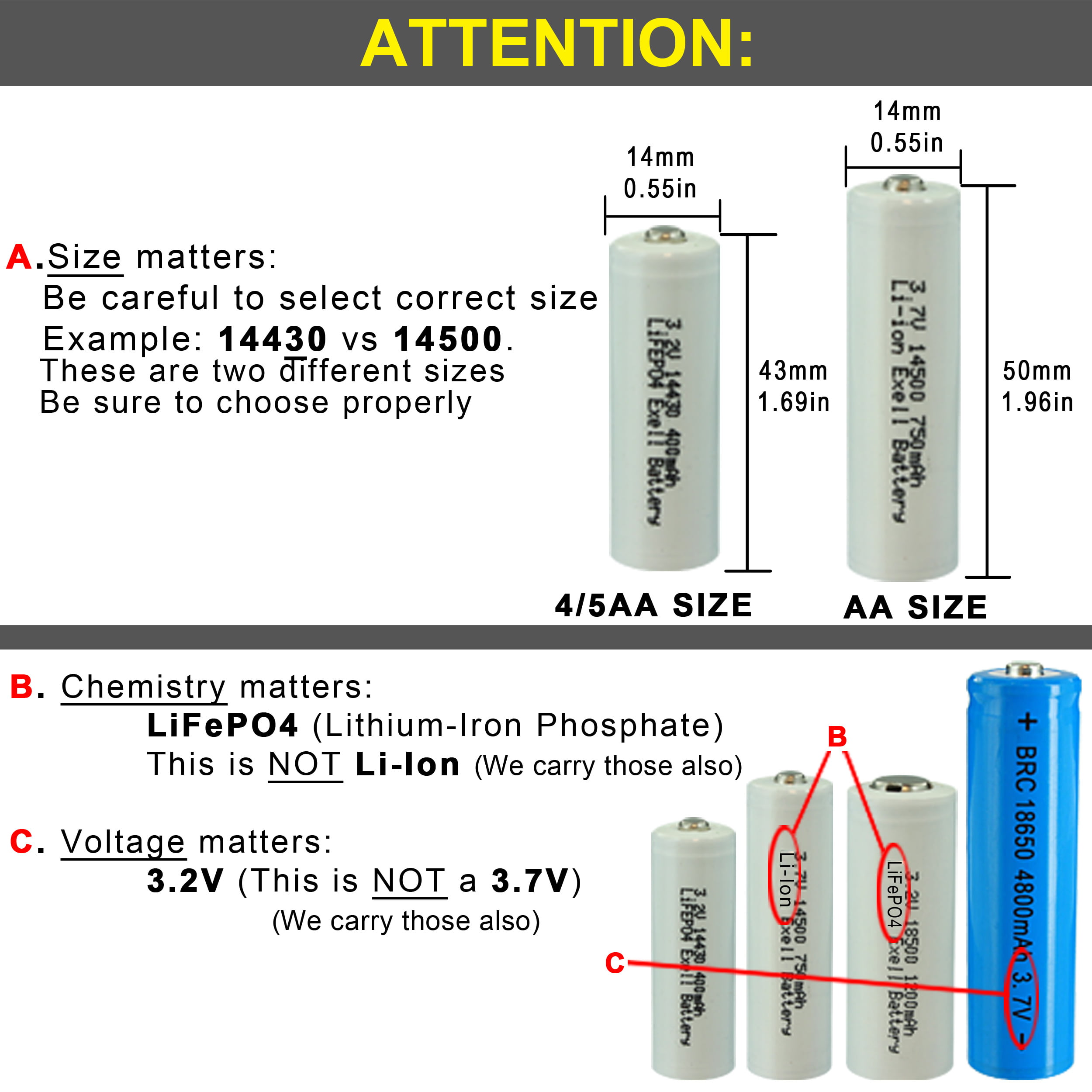 tag et billede vitamin spild væk 12-Pack 3.2V 400mAh Li-FePO4 Size 14430 4/5AA (14x43mm) Rechargeable  Batteries - Walmart.com