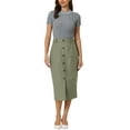 thumbnail image 2 of INSPIRE CHIC Women's Linen Skirt High Waist Knee Length Button Front Office Pencil Skirts Green Grey 2XL, 2 of 6
