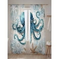 thumbnail image 4 of Teal Octopus Coastal Semi Sheer Window Curtains 108 Inches Long, Summer Beach Vintage Nautical Rod Pocket Voile Silky Chiffon Curtain Treatment Drapes for Kitchen, Living Room, 52"x108", 2 Panels, 4 of 9