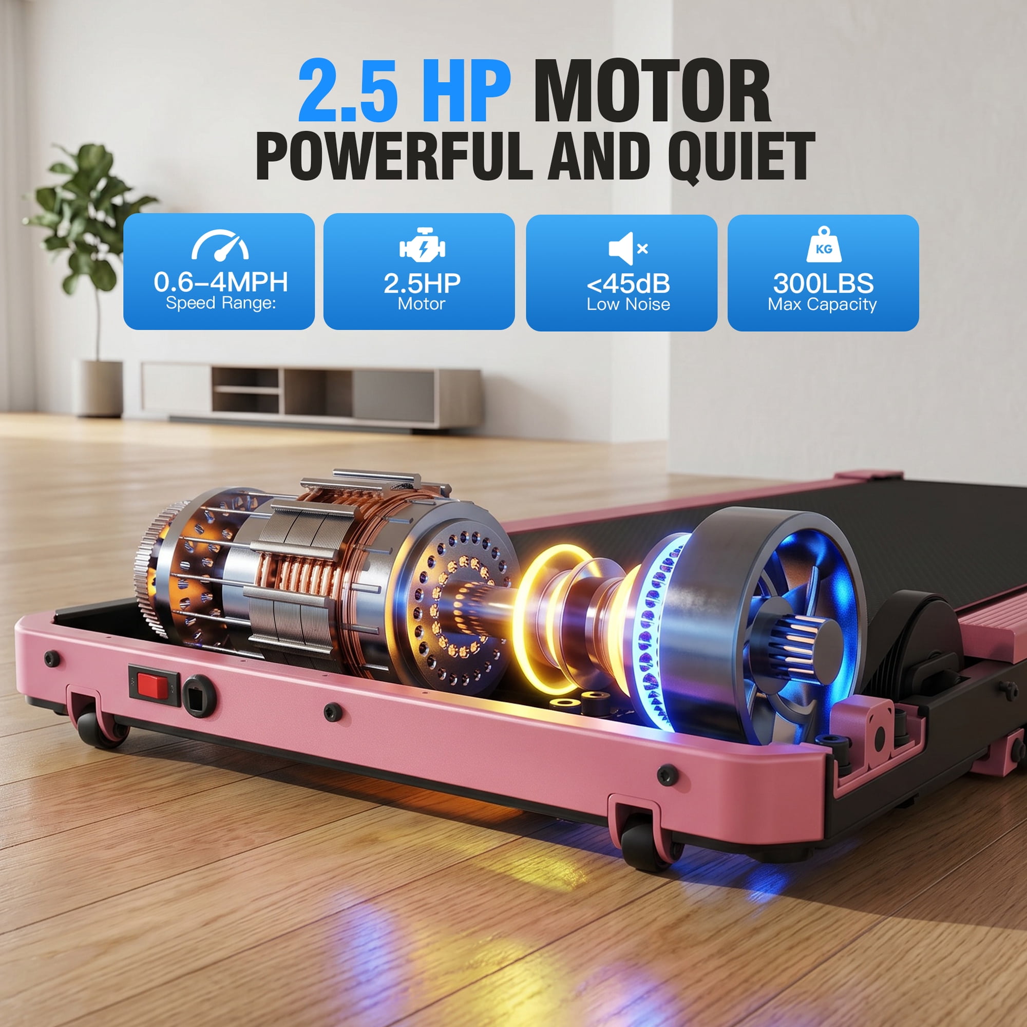 Walking Pad with 8% Manual Incline & Vibration Modes, 2.5HP Under Desk Treadmill for Home Office, 300 lbs Capacity Portable Treadmill with Remote Control & LED Display, Ultra Quiet Space-Saving