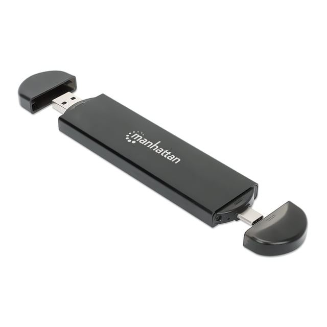 Gabinete USB a SDD M.2 NVMe y SATA Manhattan Conexión USB 3.2 Gen 2 Tipo-C Macho y Tipo-A Macho, para SSDs