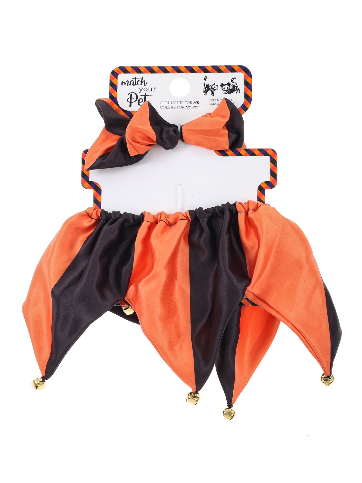 (2 pack) Halloween Pet Jester Collar and Scrunchie Orange, 2 Pieces