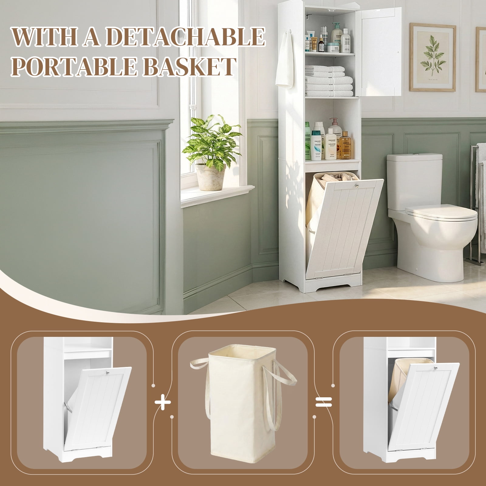 Ktaxon Bathroom Floor Cabinet 1 Door & Flip - down Door Drawer (Storage Bag Including), White