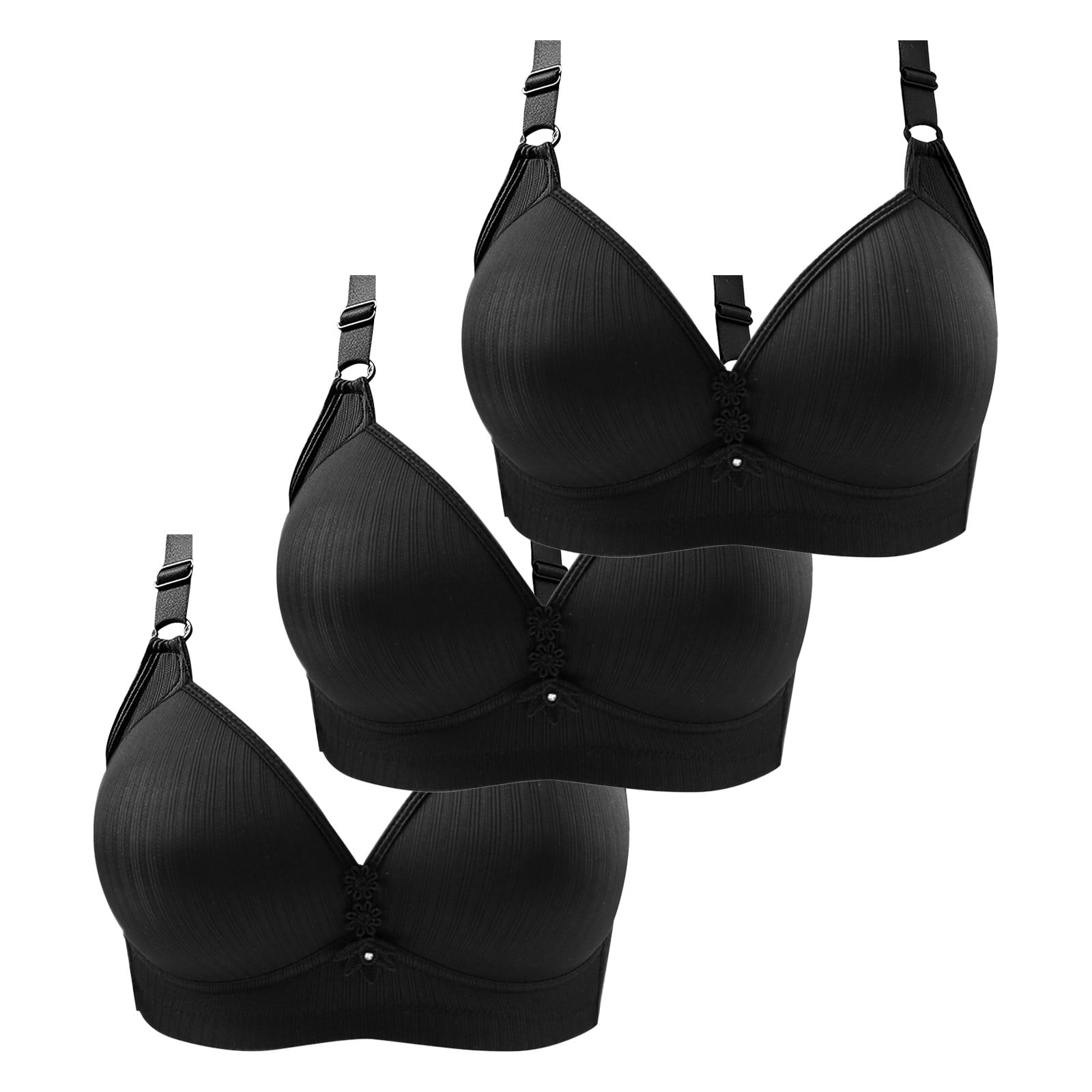 VISALY bra packs Cotton Bras, Women's Comfortable Underwear Three-Breasted Women's Bra Three-Pack Solid Color Thin Lace, Womens Cotton Bra Womens Wireless Bra, 3-Pack | A- Black,4XL/48