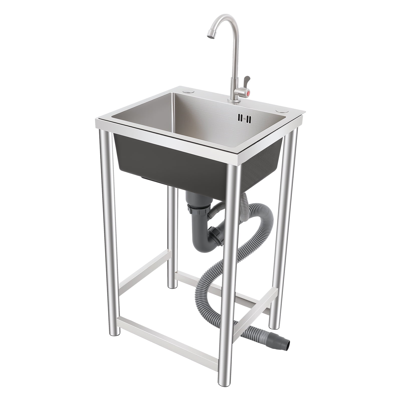 Vintoro Stainless Steel Kitchen Sink with Faucet, Free Standing Utility Sink, Single Bowl Commercial Sink