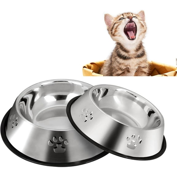 Kiibsot 2 Pack Stainless Steel Dog Bowls, Dog Feeding Dishes, Anti-Turn Over Pet Food Bowls with Rubber Base, Small Medium Large Pet Feeder for Food and Water
