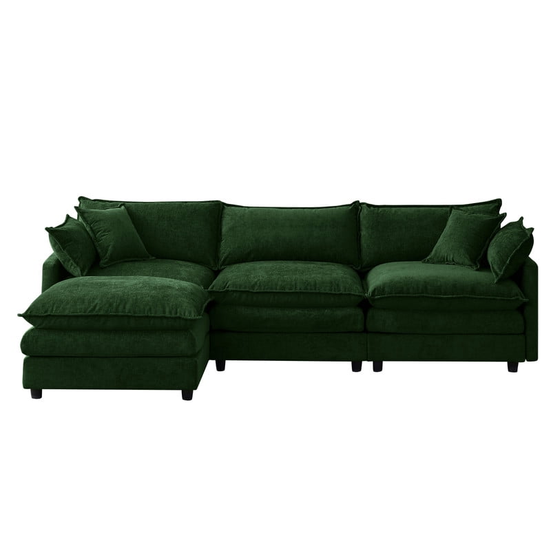 105" Modular Sectional Couch, 3-Seater Soft Chenille L-Shaped Sofa with Ottoman, Upholstery Sofa Couch with Pocket Coil & High-Density Foam for Living Room