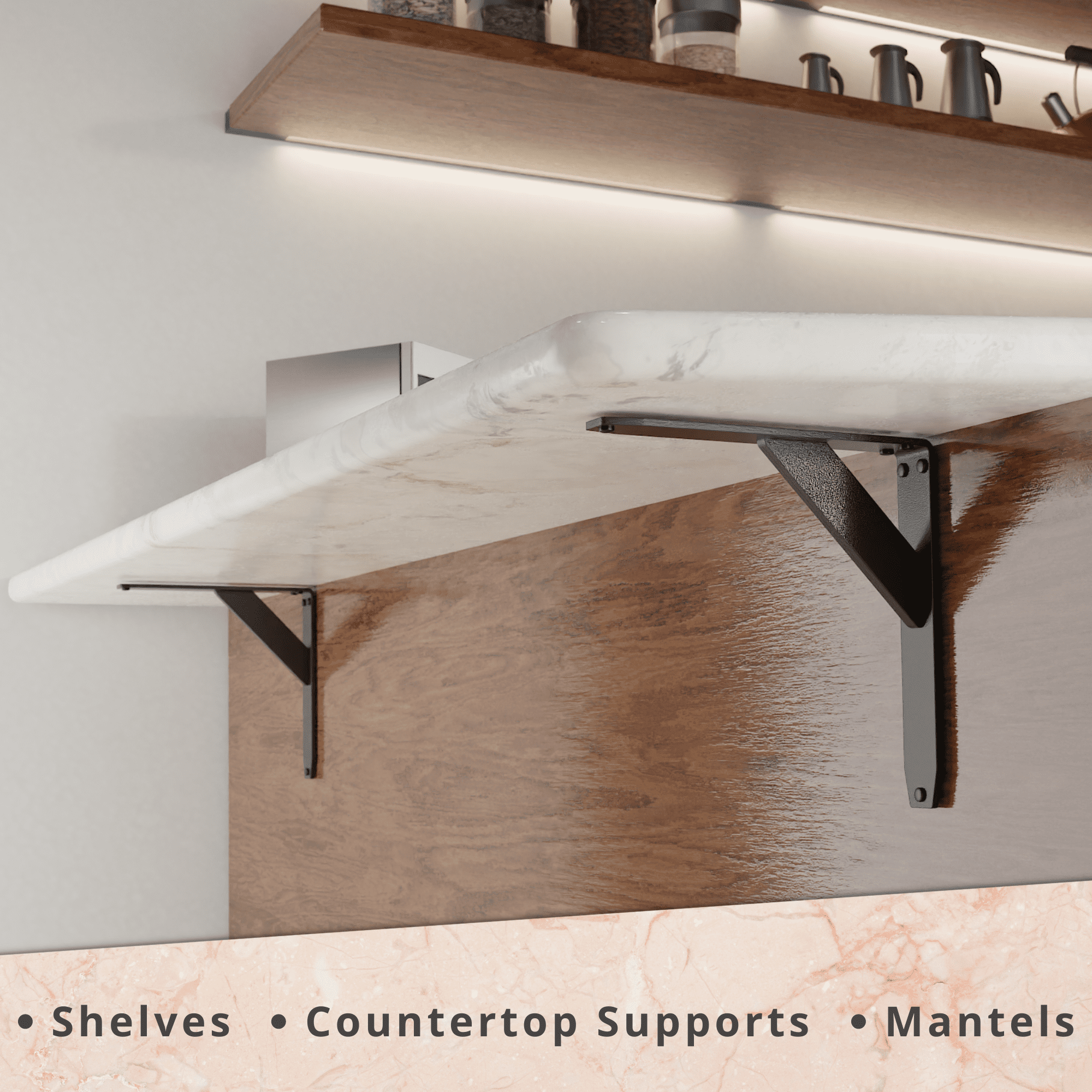 Jetstream Solid Heavy Duty Low Profile Welded Countertop Support Shelf Brackets Floating Shelf Discrete Slim 500 LB Capacity (2 Pack) / (4 Pack) (10" x 10" x 1.5", 2)