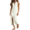 thumbnail image 2 of YuXingFu Seersucker Dress Women Maxi Square Neckline Plus Size Womens Dress Sleeveless Wrap Long Casual Summer White S, 2 of 6