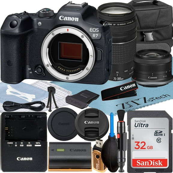 Canon EOS R7 Mirrorless Camera with RF-S 18-45mm   EF 75-300mm Lens   SanDisk 32GB Memory Card   Case   ZeeTech Accessory Bundle (International Version)