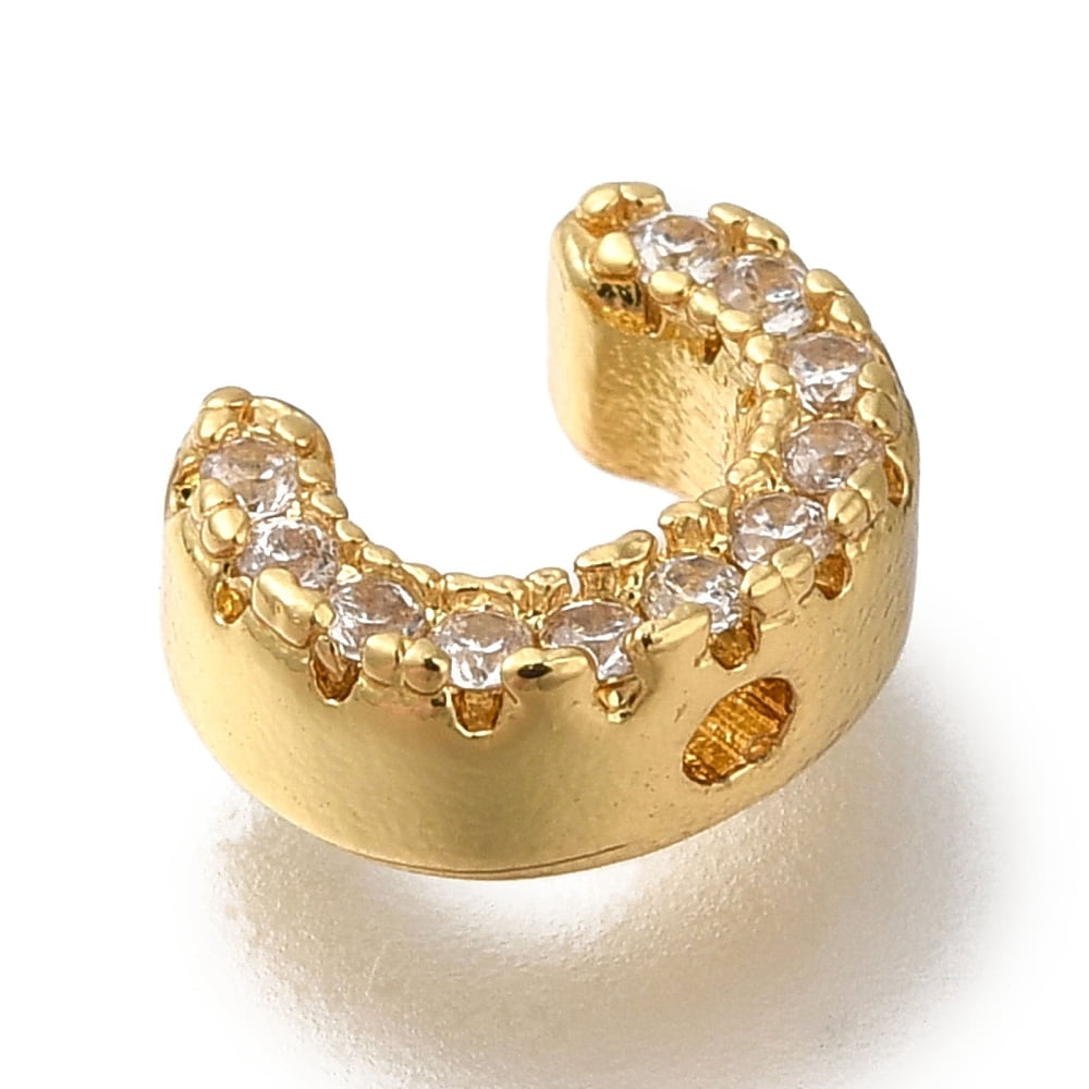20pcs Rack Plating Brass Micro Pave Clear Cubic Zirconia Beads Long-Lasting Cadmium Free & Lead Free golden Letter C 8x6x3mm Hole: 0.8mm