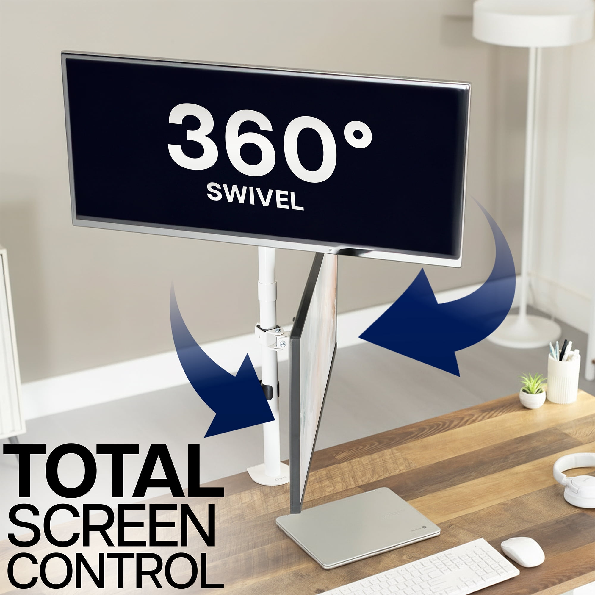White Dual LCD Monitor Desk Mount Stand, Stacked Vertical 2 Screens up to 34"