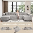 thumbnail image 4 of 146" Oversized U-Shaped Modular Sectional Sleeper Sofa, 5-Seat Convertible Couch with 8 Pillows, Corduroy Upholstery, Magazine Pocket, Gray, 4 of 14