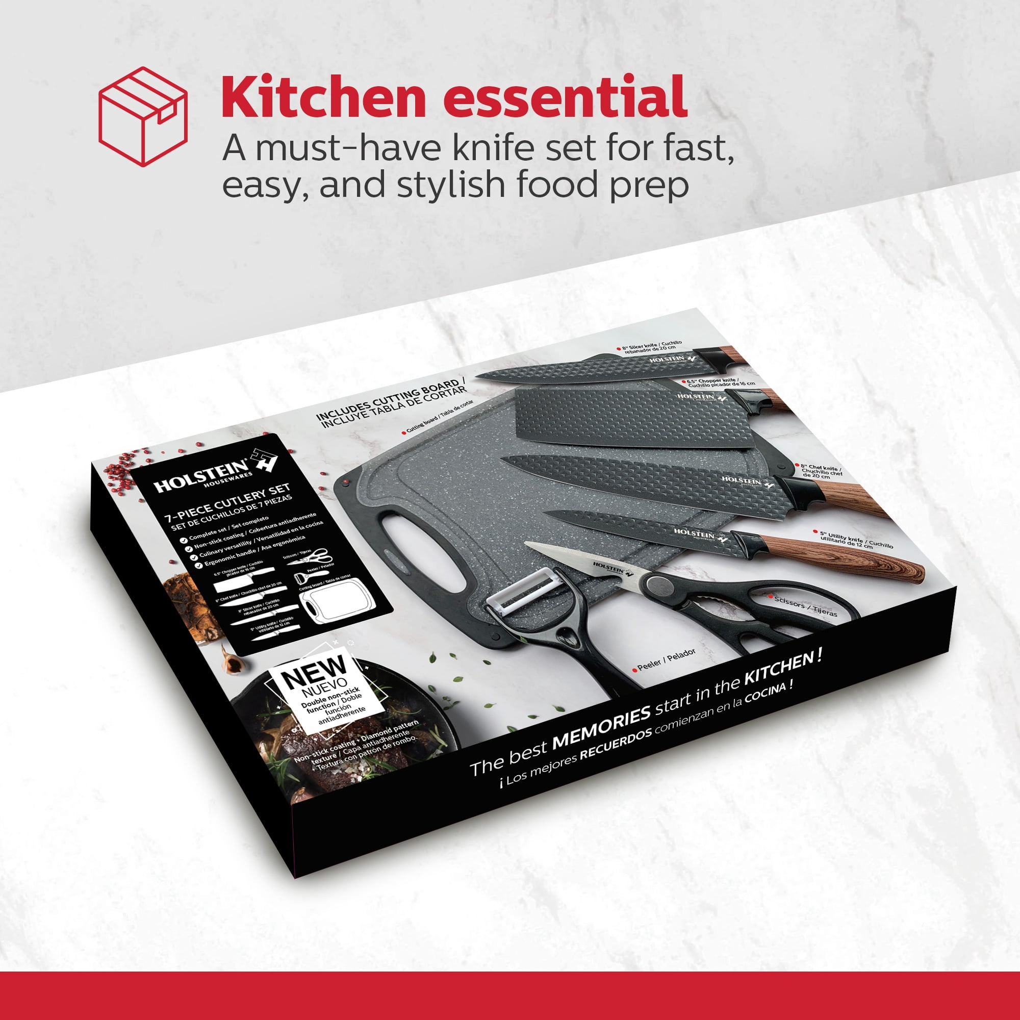 Holstein Housewares 7-Piece Knife Set with Cutting Board, Peeler and Scissors
